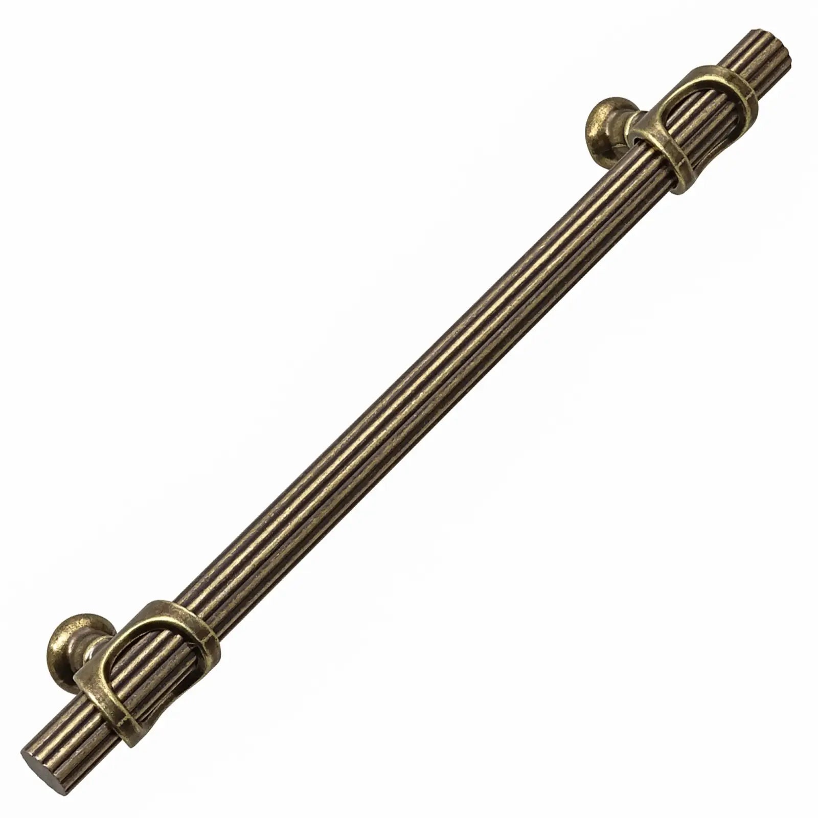 Antique brass reeded cabinet pull handle from Sienna kitchen collection