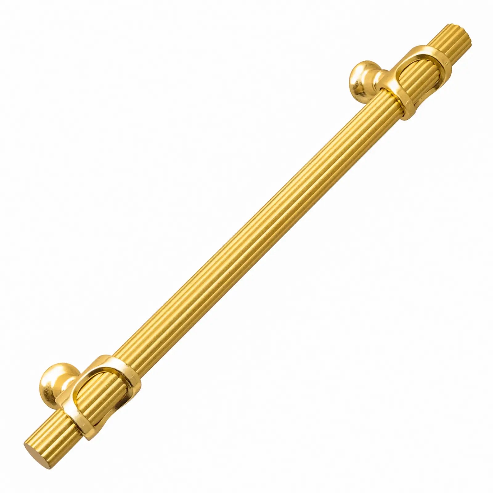 Gold-colored fluted cabinet pull handle from Sienna - Lines Knurled T-Bar collection