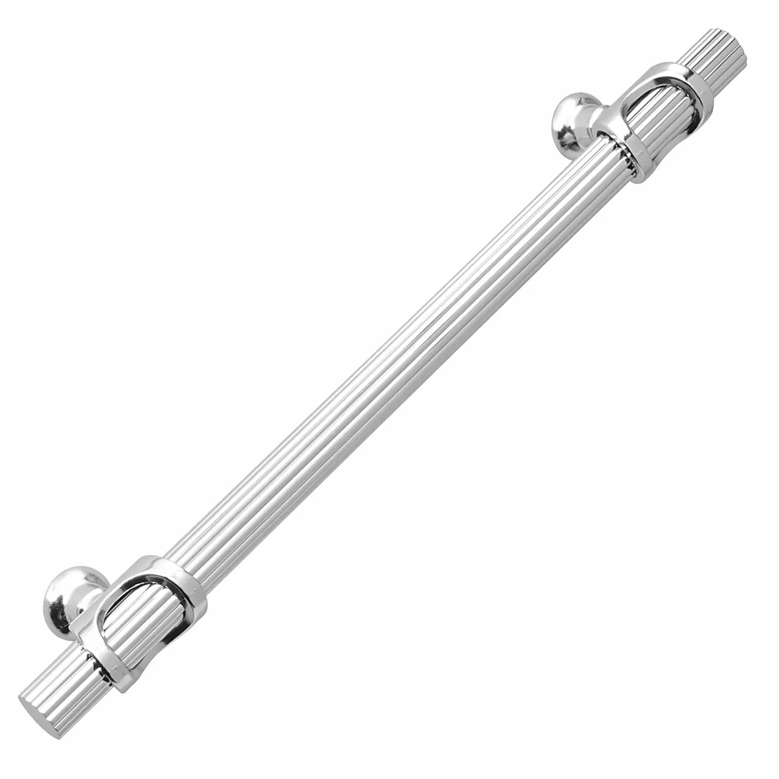 Silver Reeded Cabinet Pull for Sienna Lines Knurled T-Bar Handle in Polished Chrome