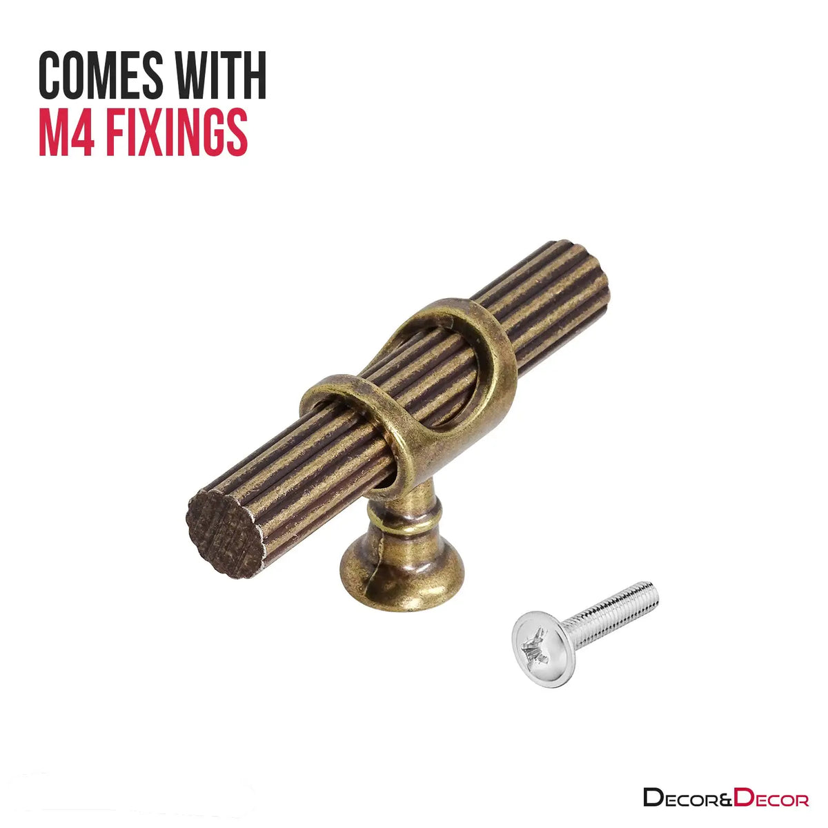 Antique brass Sienna Lines Knurled T-Bar kitchen cabinet pull knob for elegant decor
