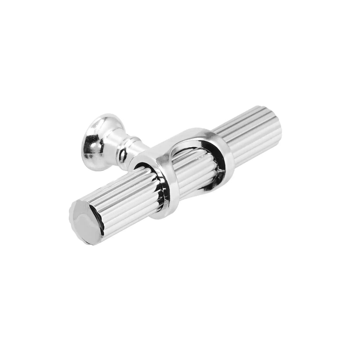 Polished chrome Sienna Lines Knurled T-Bar kitchen cabinet pull knob displayed elegantly