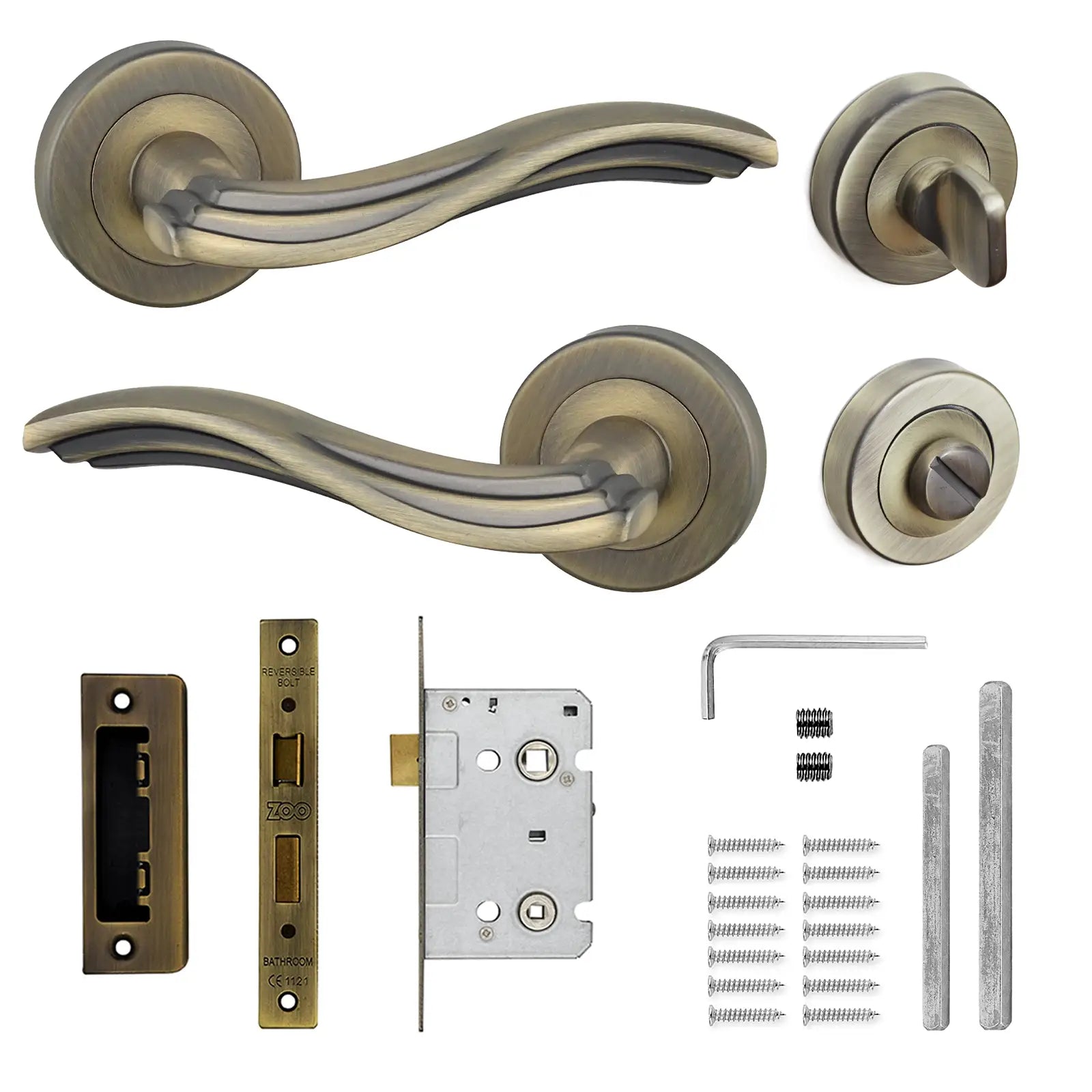 Solace Antique Brass Bathroom Door Lever Handles - Bathroom Kit Set - Decor And Decor