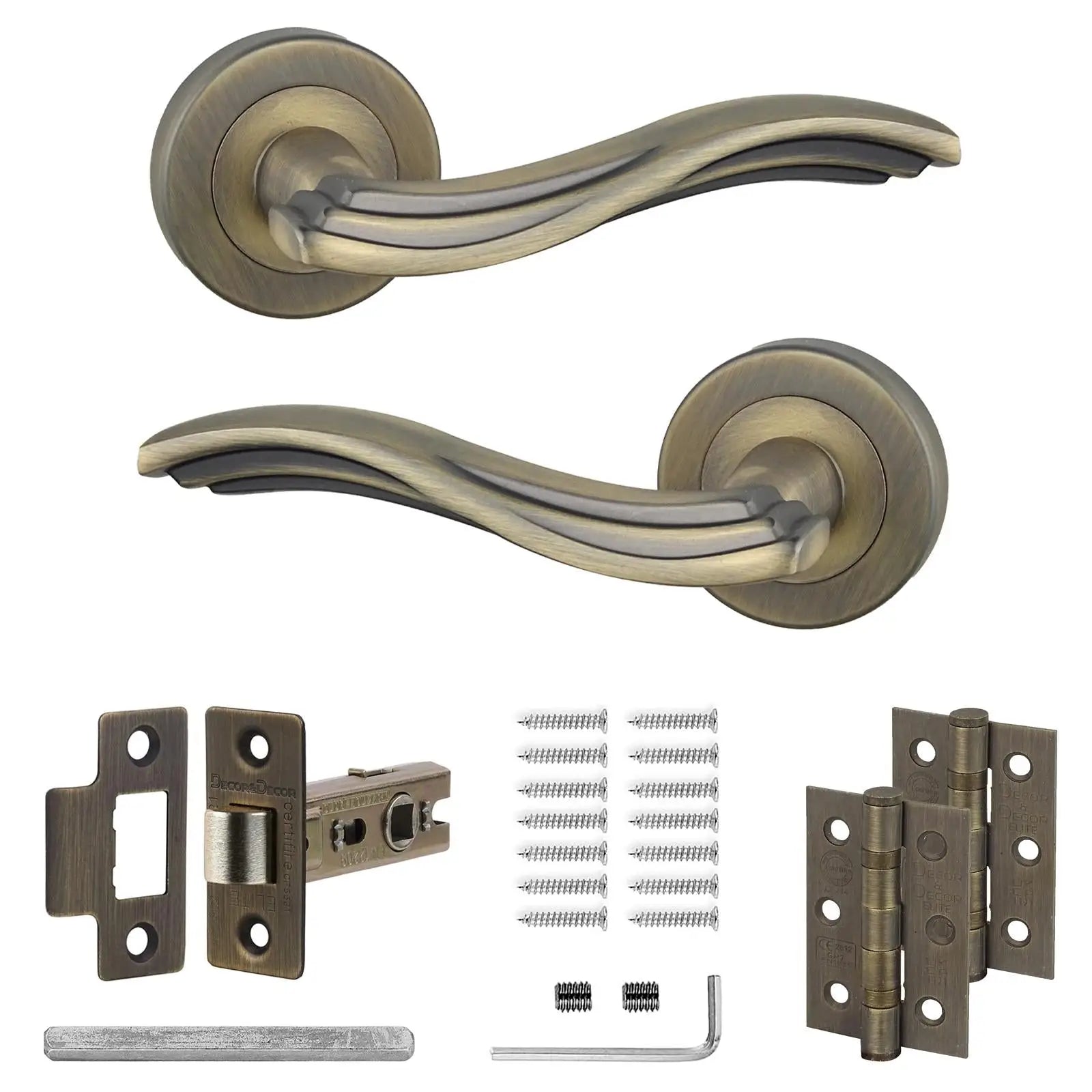 Antique brass door hardware set for Solace Antique Brass Passage Door Lever Handles