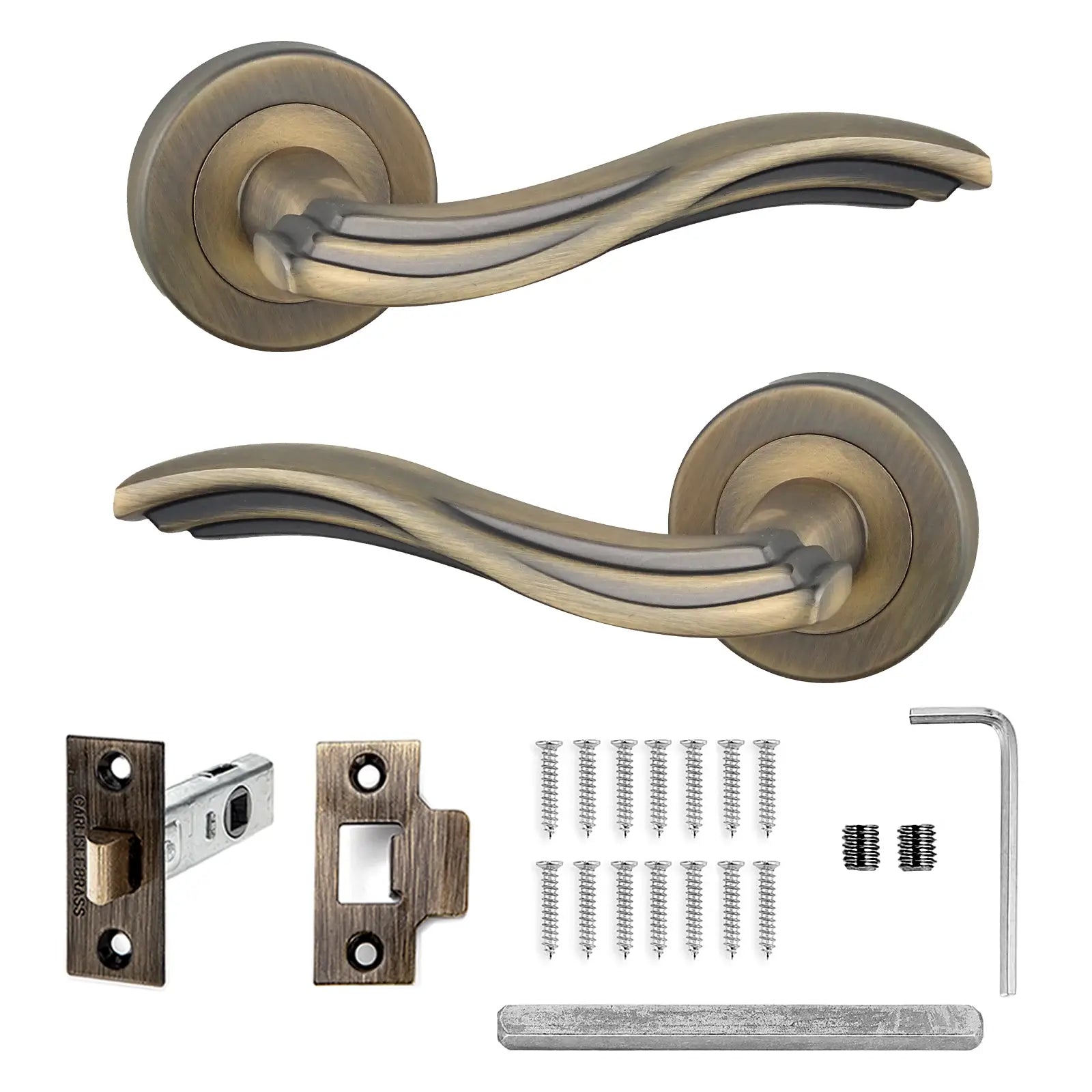 Solace Antique Brass Passage Door Lever Handles - Latch Kit Set - Decor And Decor