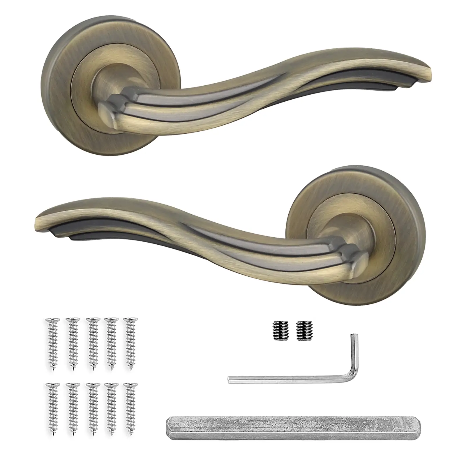 Solace Antique Brass Privacy Door Lever Handles - Sash Lock Kit Set - Decor And Decor