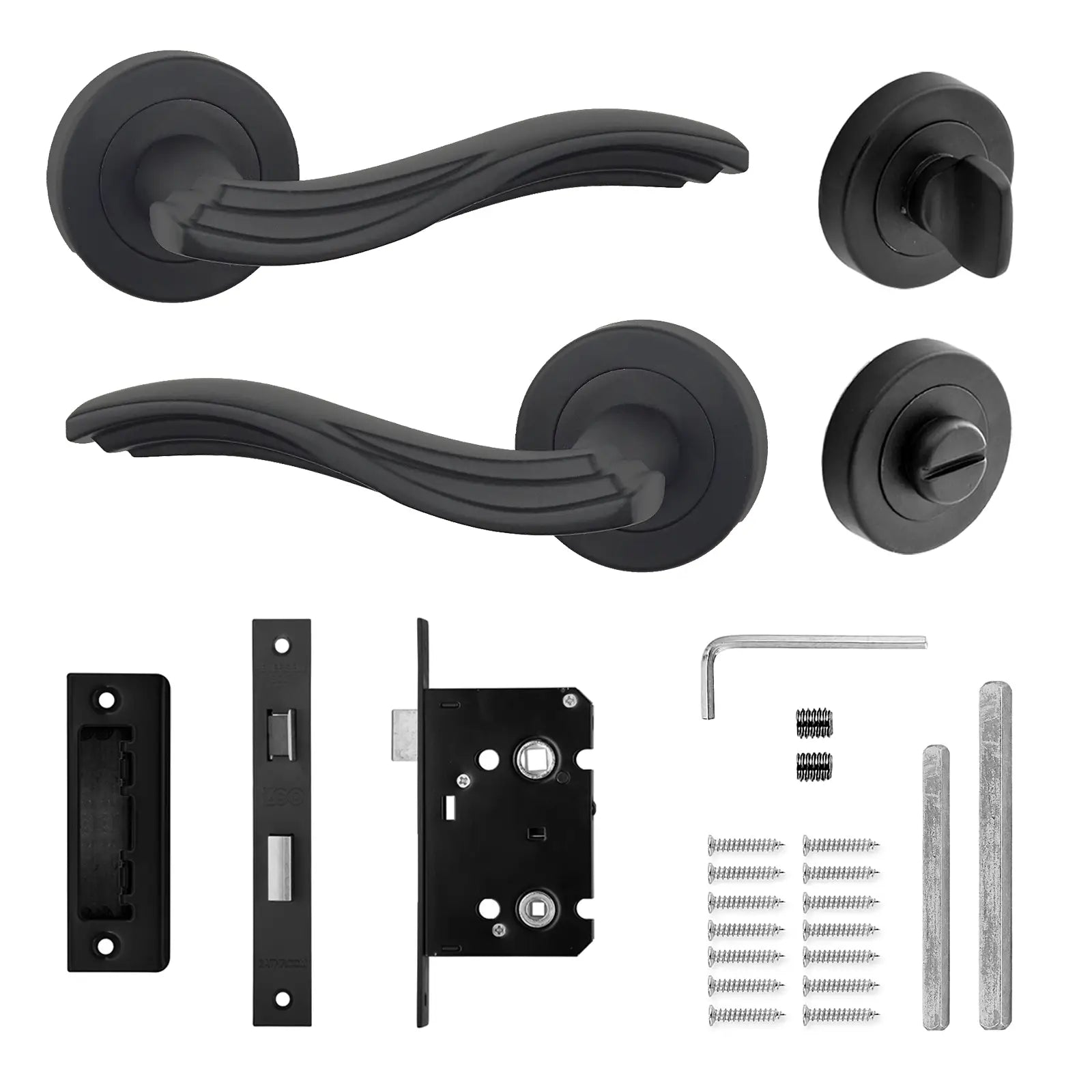 Solace Matt Black Bathroom Door Lever Handles - Bathroom Kit Set - Decor And Decor