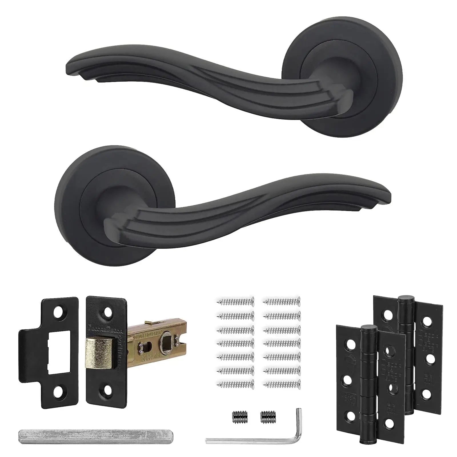 Solace Matt Black Passage Door Lever Handles - Latch And Hinge Set - & - Complete