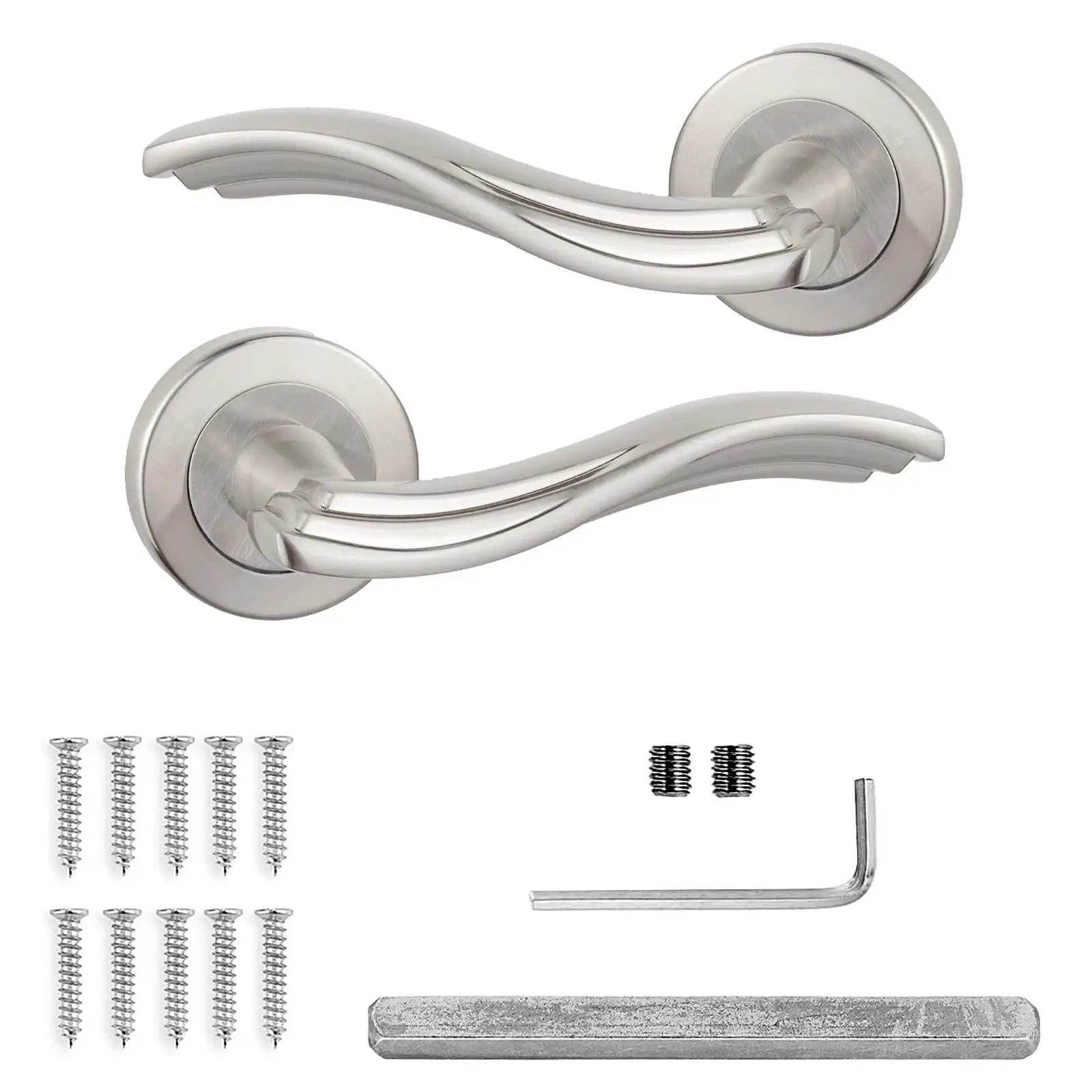 Brushed metal door handle set for Solace Satin Nickel Passage Door Lever Handles