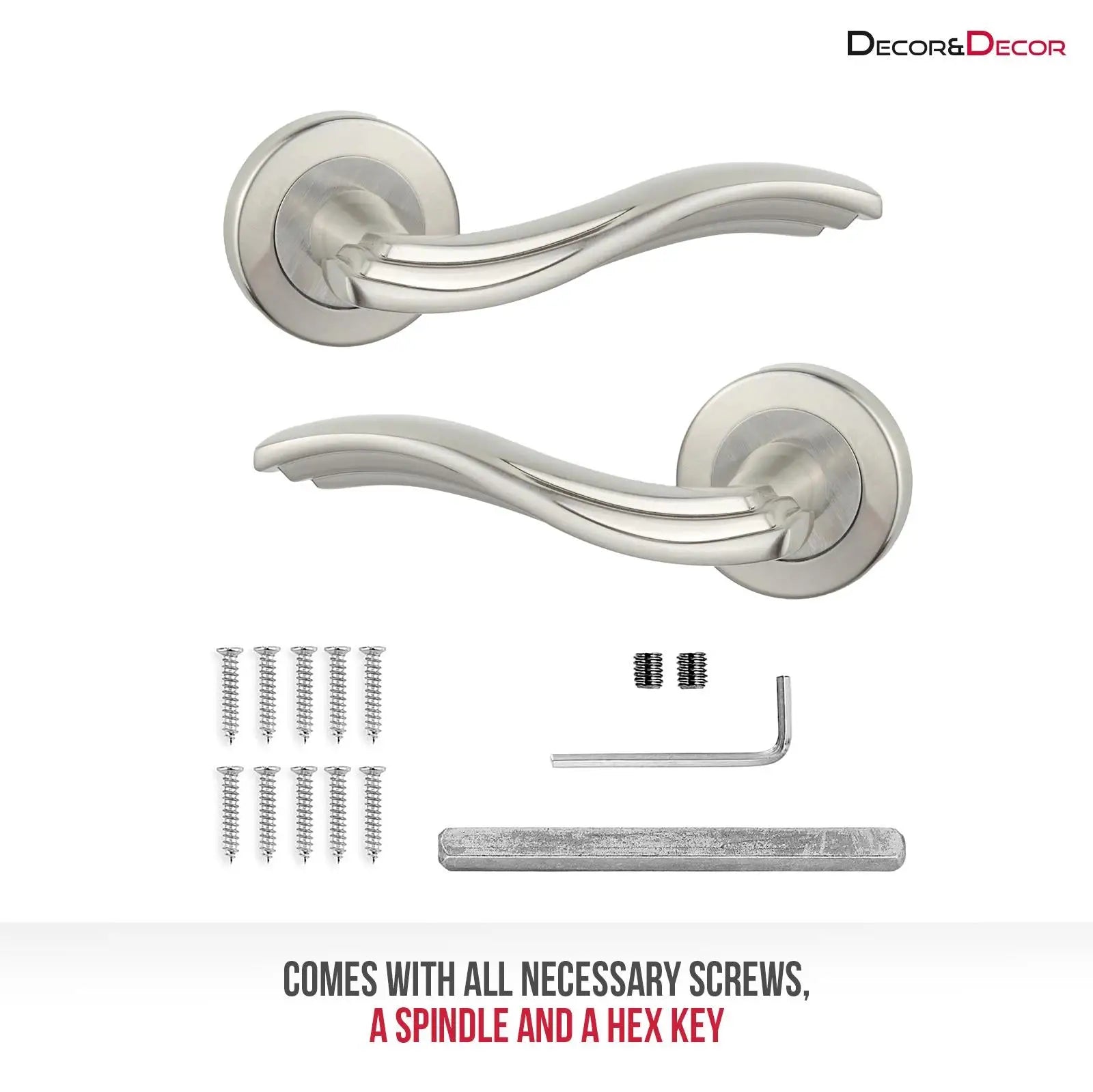 Satin Nickel Passage Door Lever Handle Set for Solace Latch and Hinge Installation