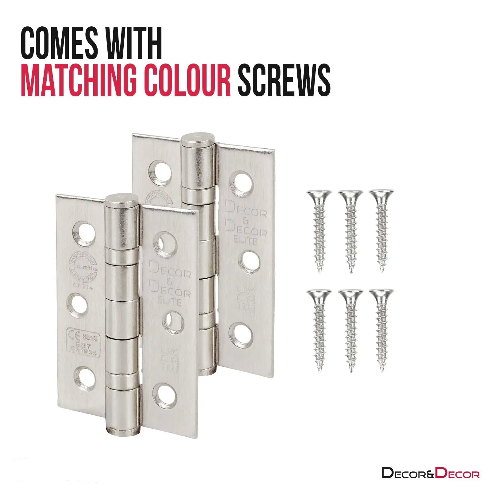 Silver door hinges and screws for Solace Satin Nickel Passage Door Lever Handles