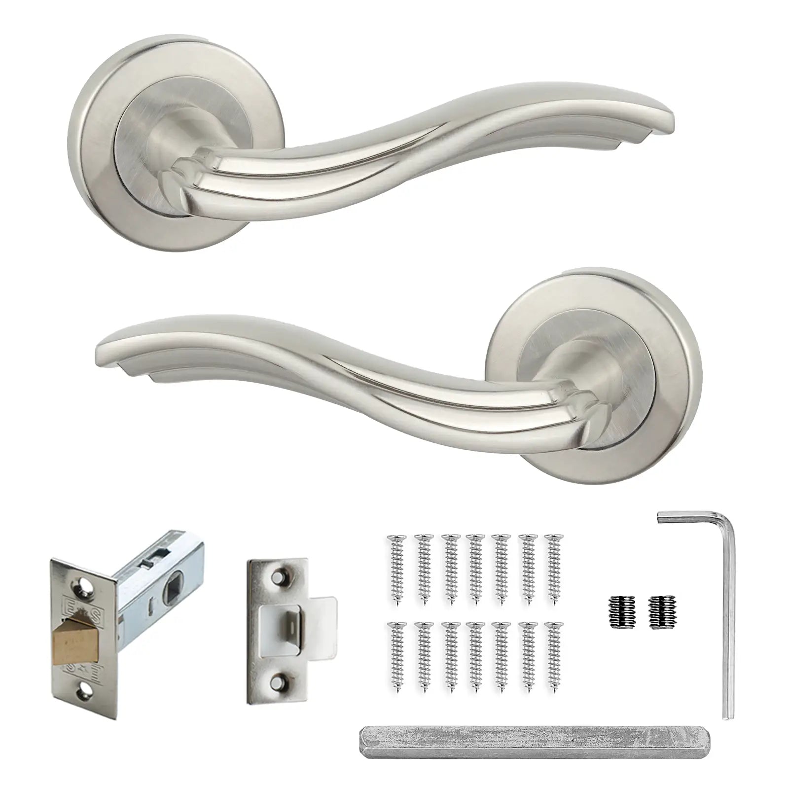 Solace Satin Nickel Passage Door Lever Handles - Latch Kit Set - Decor And Decor