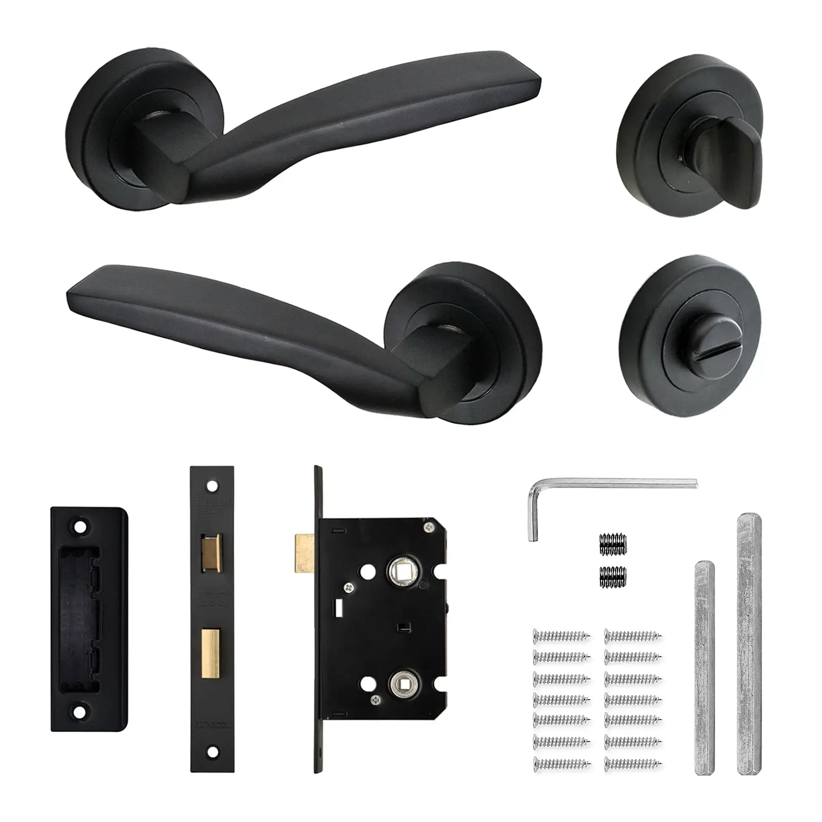 Solitude Matt Black Bathroom Door Lever Handles - Bathroom Kit Set - Decor And Decor