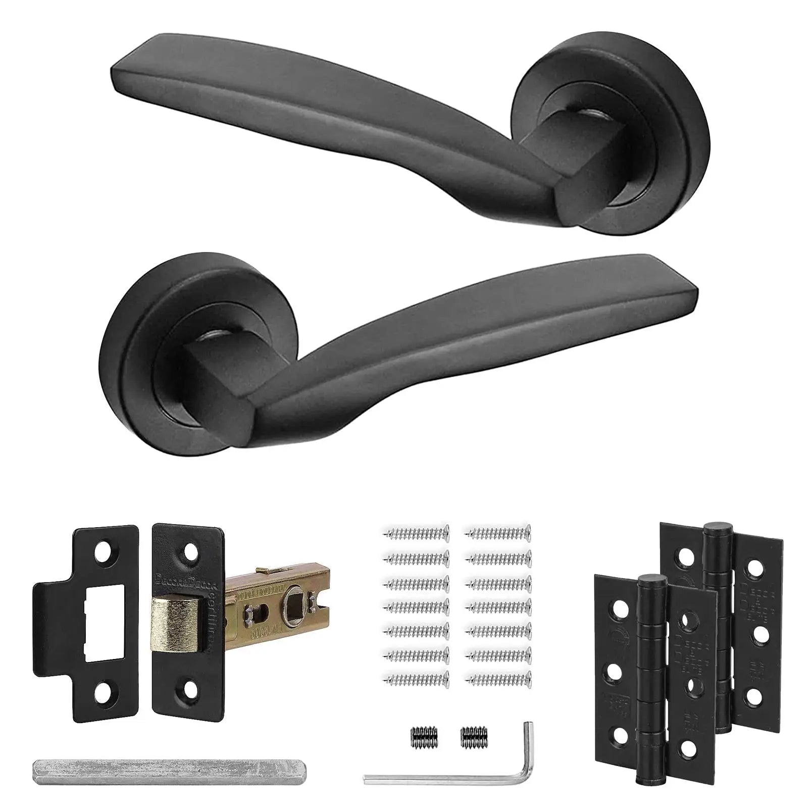 Solitude Matt Black Door Lever Handles - Latch And Hinge Set - & - Modern Upgrade