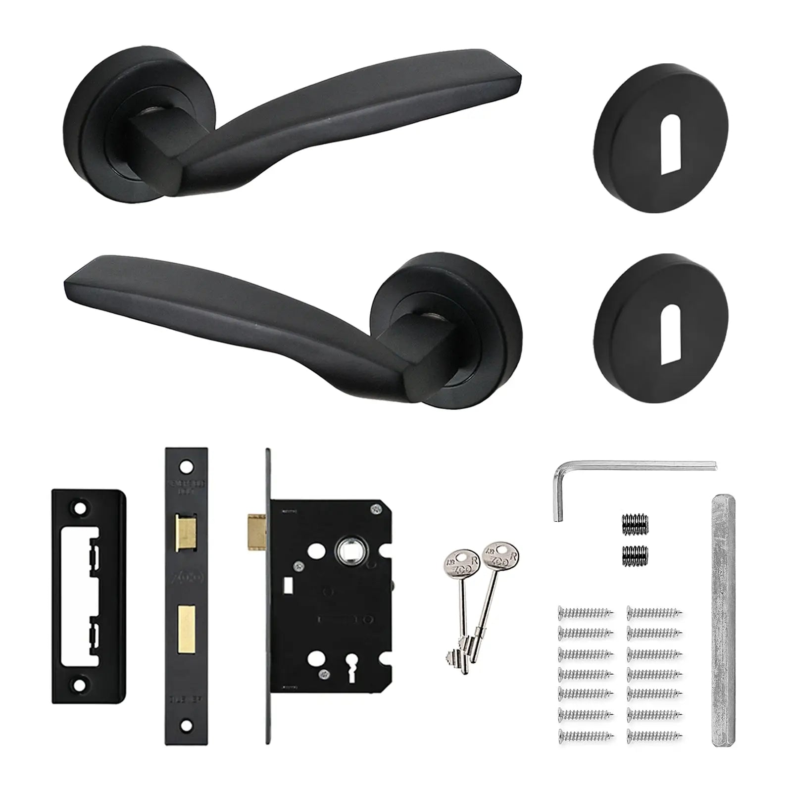 Solitude Matt Black Privacy Door Lever Handles - Sash Lock Kit Set - Decor And Decor