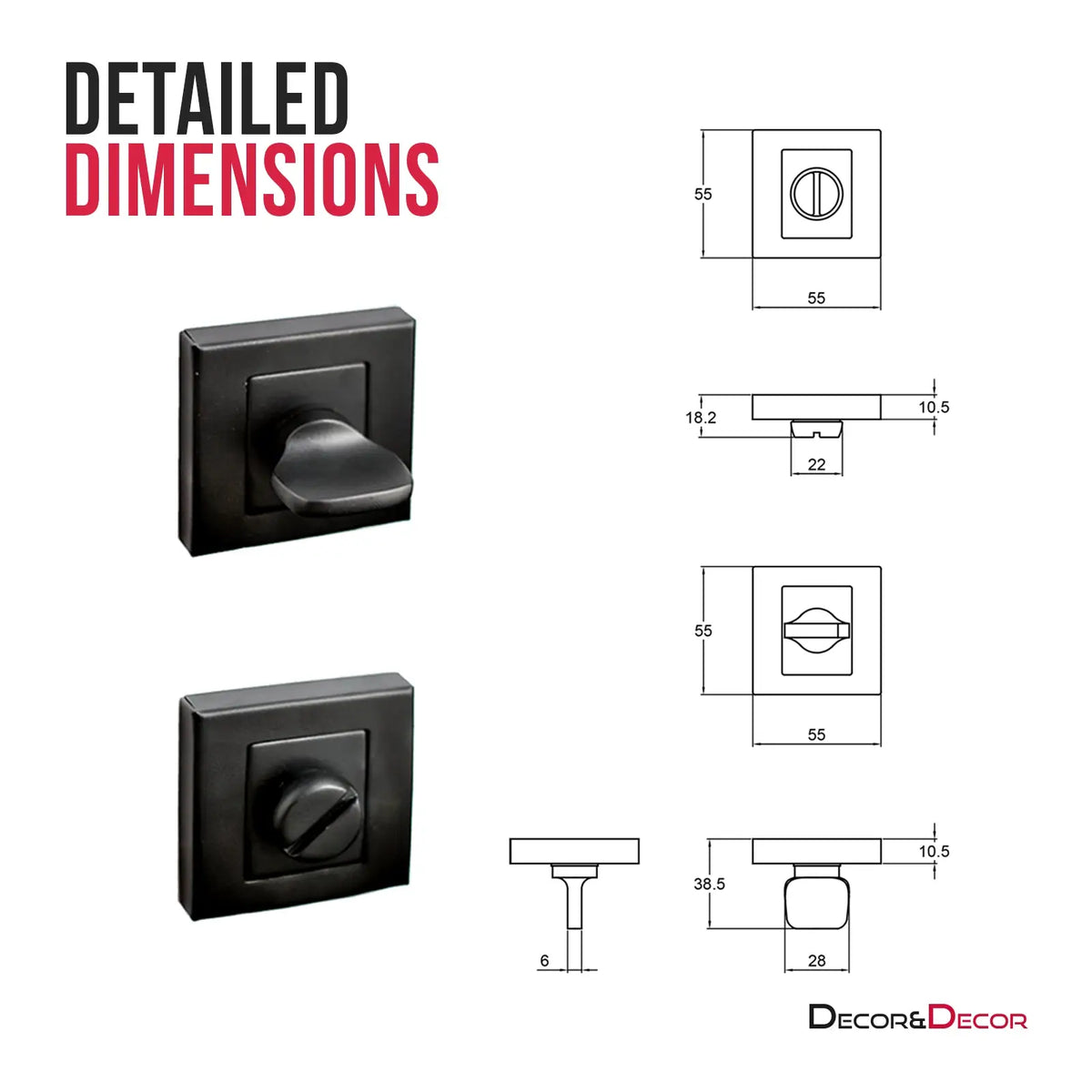 Square Bathroom Thumb Turn And Release Set - Matt Black – view 2