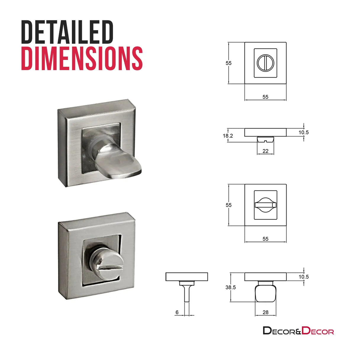Square Bathroom Thumb Turn And Release Set - Satin Nickel – view 2