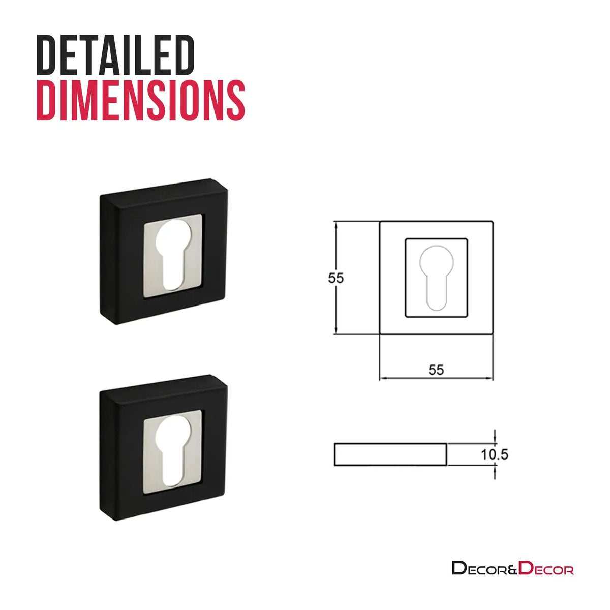 Square Euro Cylinder Keyhole Cover Escutcheon - Duo Finish – view 2