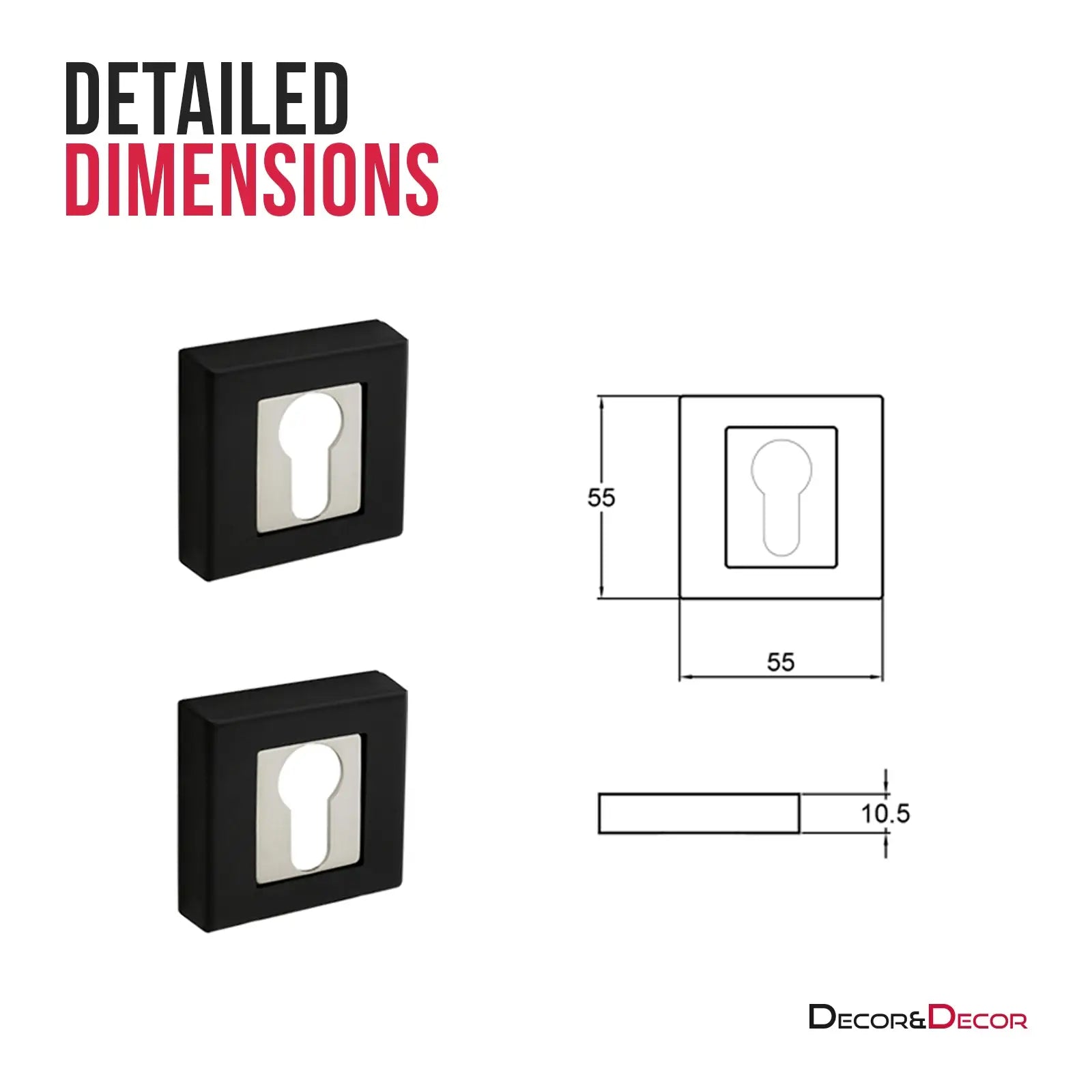 Square Euro Cylinder Keyhole Cover Escutcheon - Duo Finish - Decor And Decor