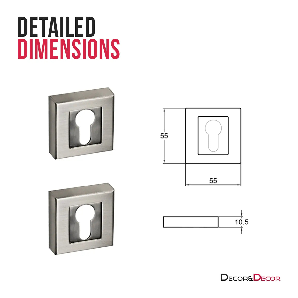 Square Euro Cylinder Keyhole Cover Escutcheon - Satin Nickel – view 2
