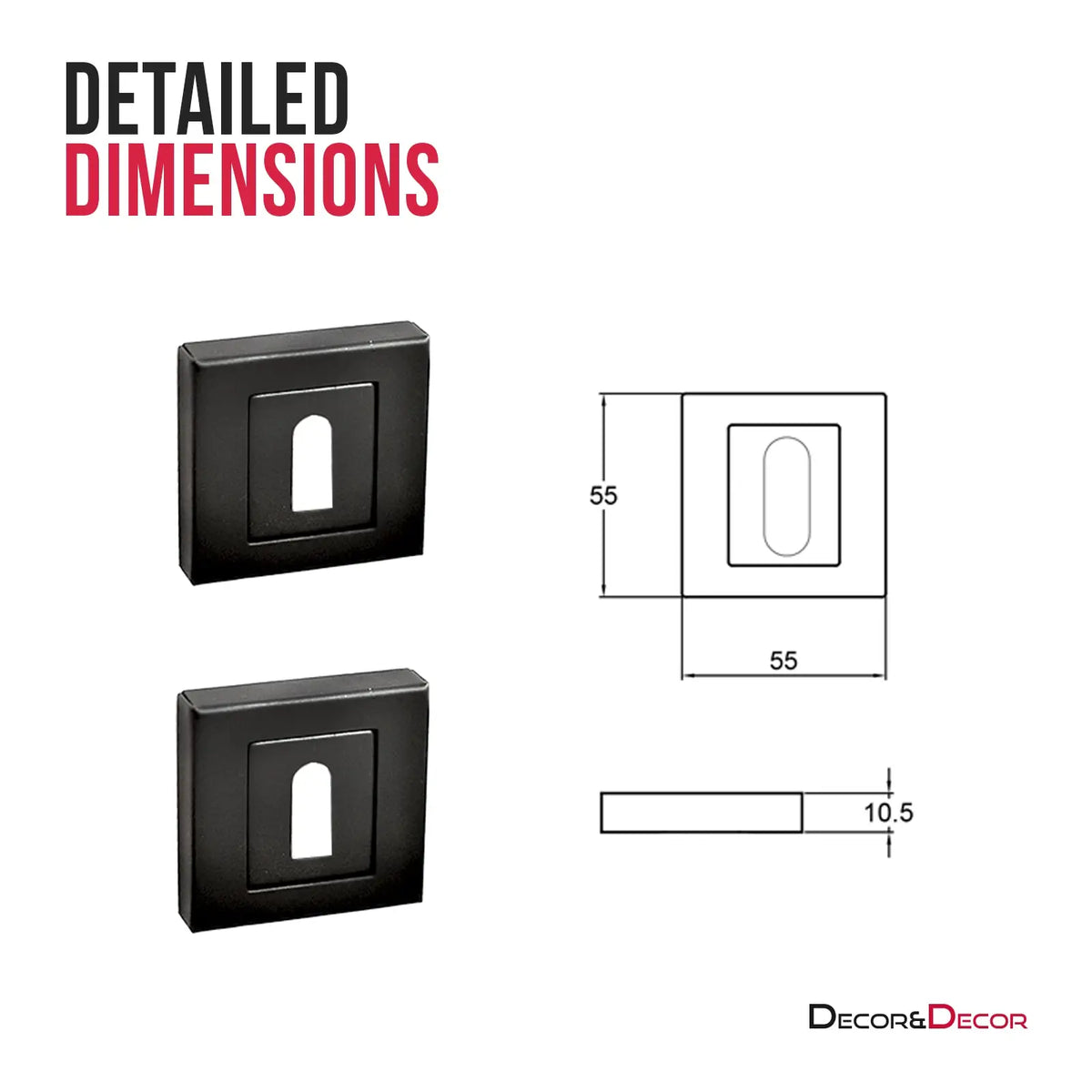 Square Keyhole Cover Escutcheon - Matt Black – view 2