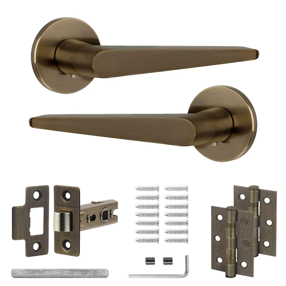 Terra Antique Brass Passage Door Handles - Latch and Hinge Set - & Handle –