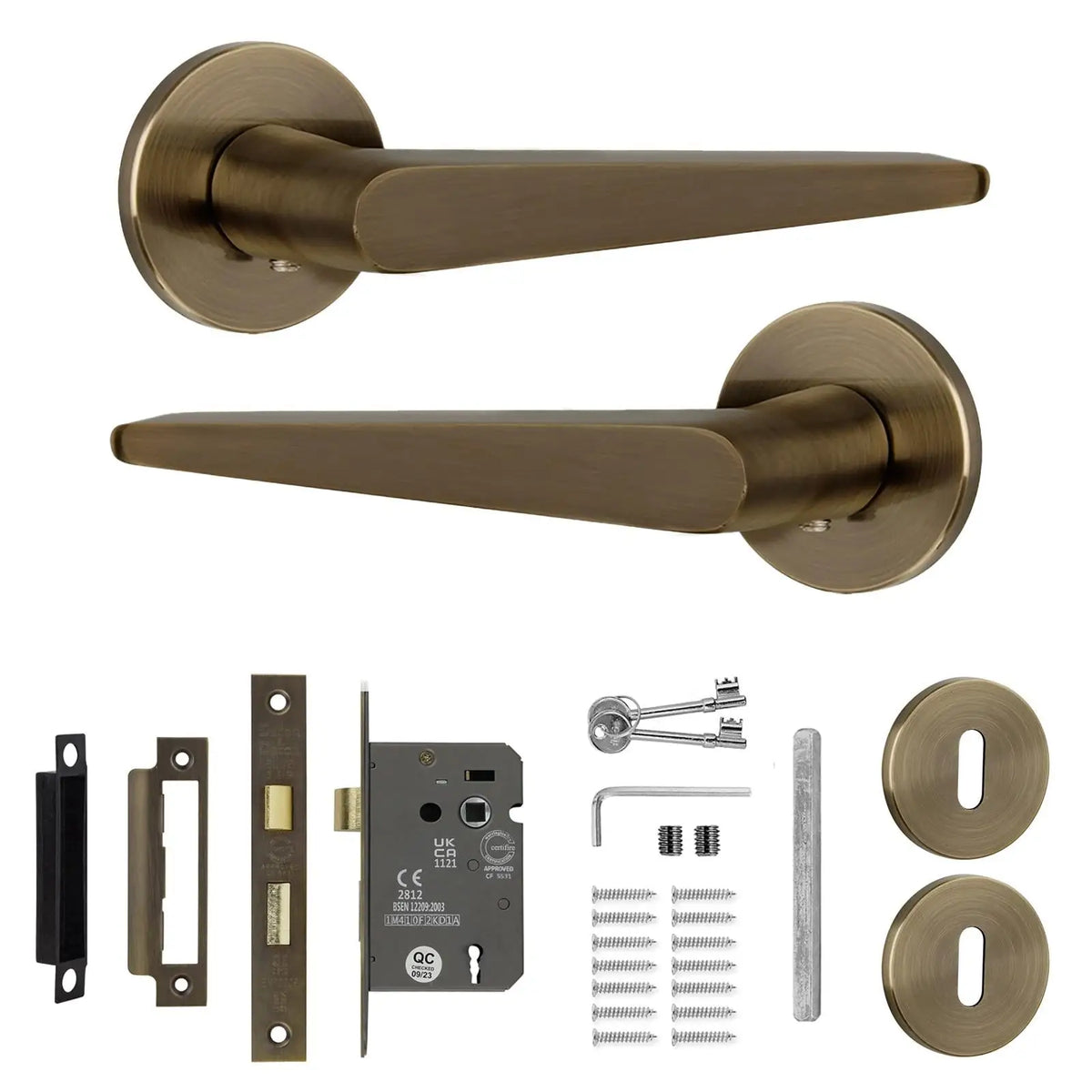 Terra Antique Brass Privacy Door Handles - Sash Lock Kit Set