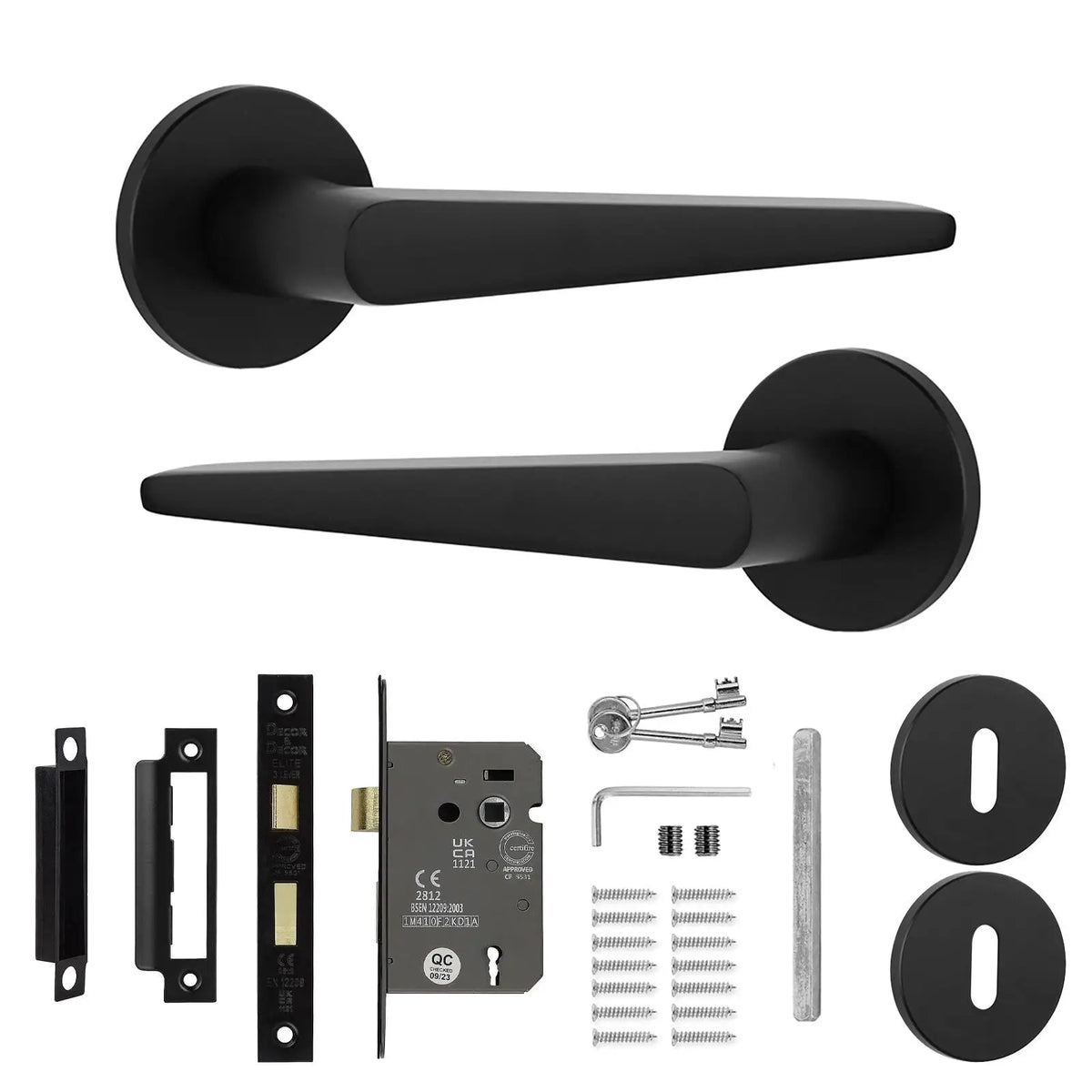 Terra Matt Black Privacy Door Handles - Sash Lock Kit Set