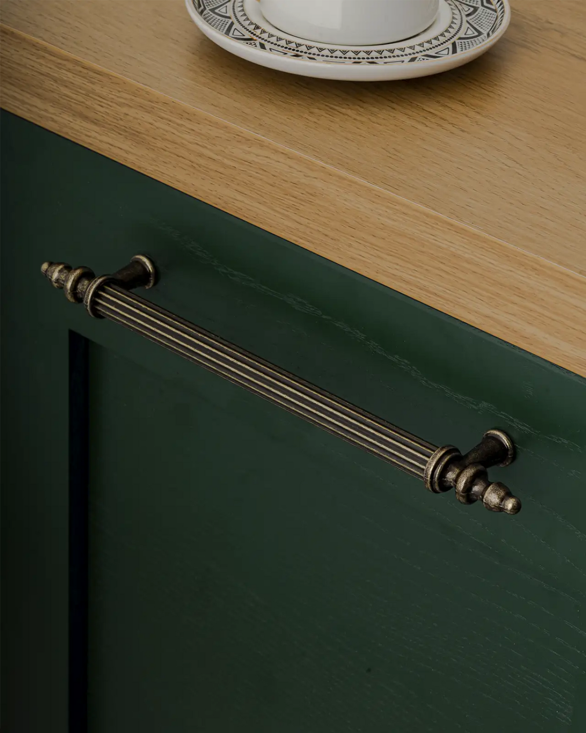 Ornate metal cabinet pull on Vandon Traditional T-Bar Kitchen Drawer Handle Antique Brass