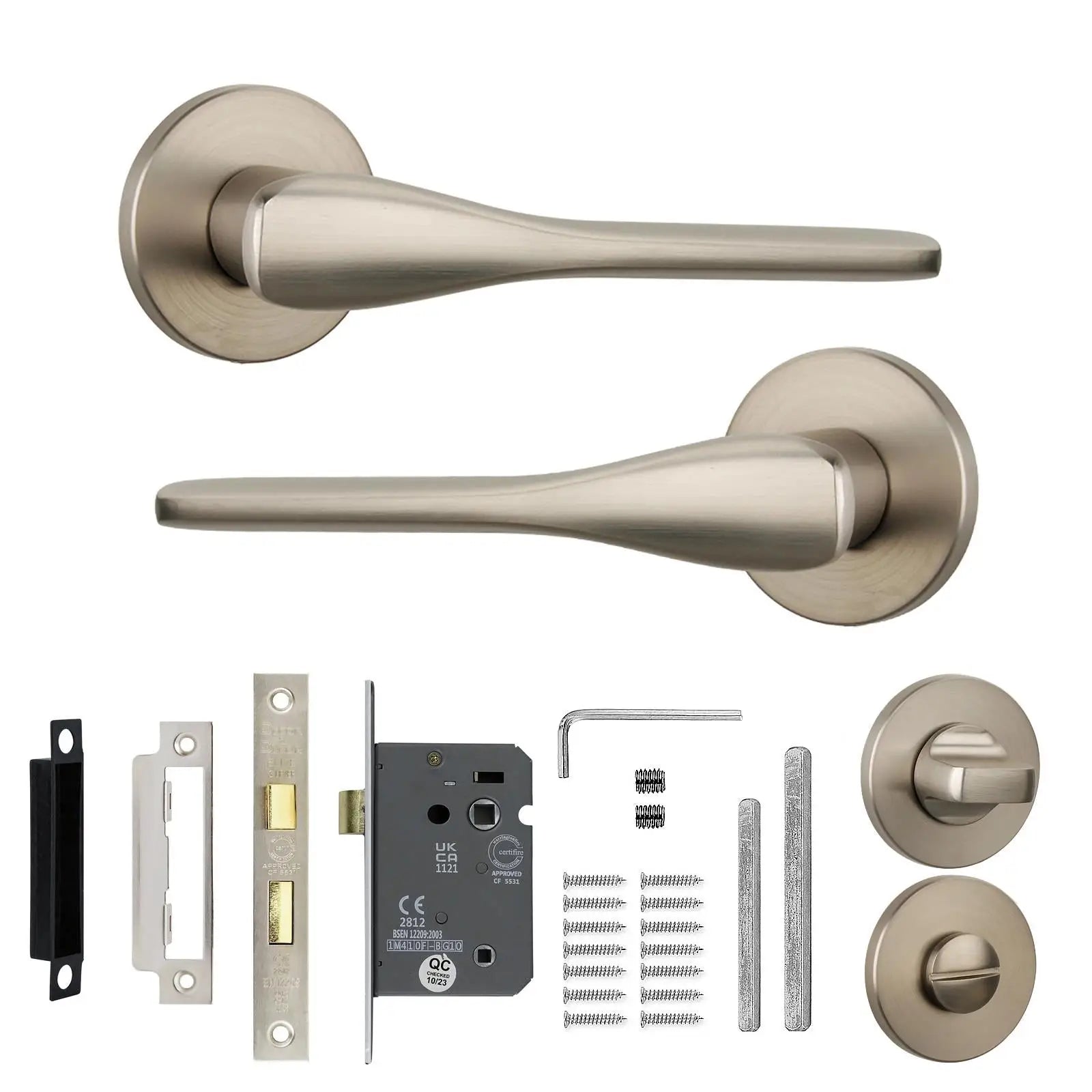 Verita Satin Nickel Bathroom Door Handles - Kit - Handle Set – Sleek & Durable