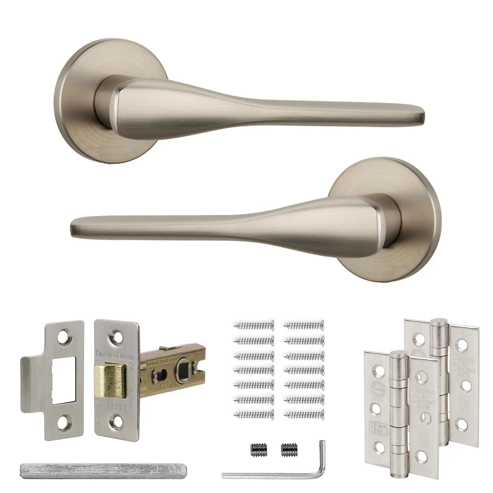 Verita Satin Nickel Passage Door Handles - Latch and Hinge Set - & Handle –