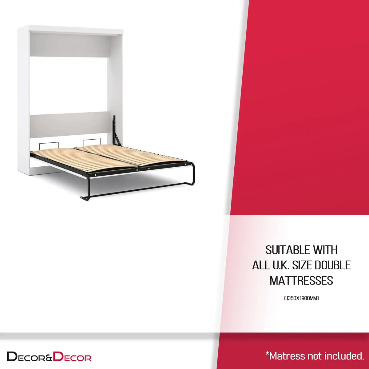 White wall bed frame of the Vertical Pull Down Double Wall Bed for space-saving solutions