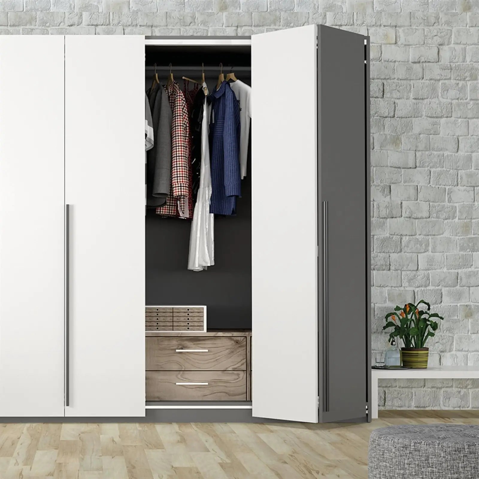 W-Slide BiFold Wardrobe Sliding Door Kit - 4 Door - 1800mm Track - Decor And Decor